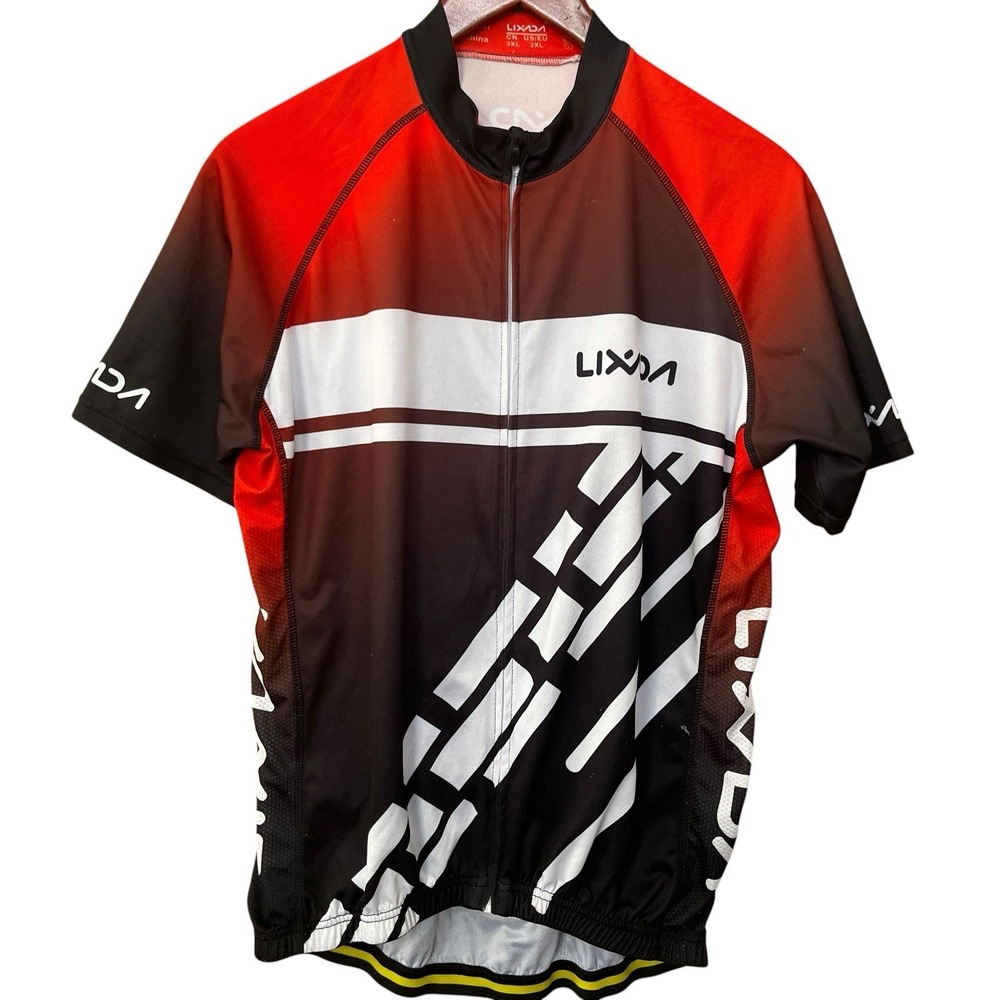 Lixada Bike Jersey Men 2XL Orange Black FullZip Polyester Breathable Bicycle Top